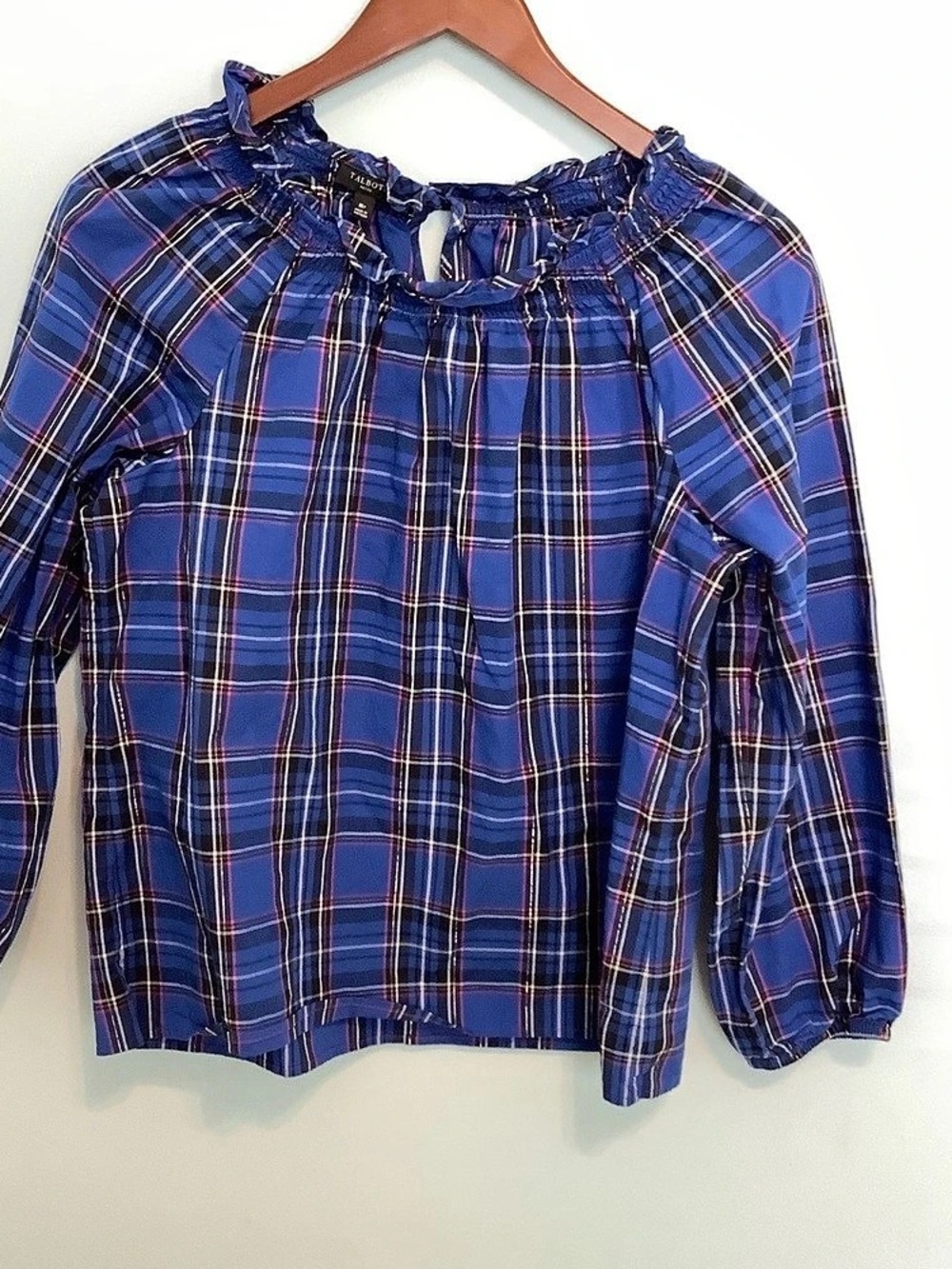 Talbots Plaid Blouse in Blue & Pink Size Medium